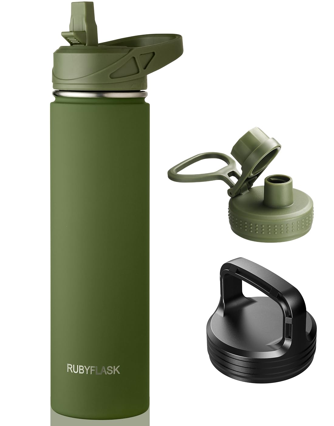 RUBYFLASK 32oz Insulated Water Bottle with Straw, Stainless Steel Metal Vacuum Water Flask, Large Thermal Water bottle with Leakproof 3 Lids for Travel, Camping, Gym Sports Indigo Black
