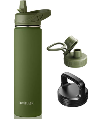 RUBYFLASK 32oz Insulated Water Bottle with Straw, Stainless Steel Metal Vacuum Water Flask, Large Thermal Water bottle with Leakproof 3 Lids for Travel, Camping, Gym Sports Indigo Black