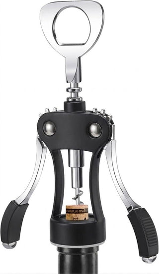KORCCI Wine Opener, Heavy-Duty Zinc Alloy Wing Corkscrew, Premium Beer Bottle Opener, Multifunctional Wine Accessories with Ergonomic Handle and Sharp Screw, for Kitchen, Bar, Restaurant (SILVER)