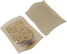 PABCK 50 Pcs Clear Front Stand Up Airtight 3.9x5.9inch Brown Kraft Paper for Zip Food Storage Lock Bags Reclosable Zipper Resealable Heat Seal Pouch Coffee Snack Packaging (Usable Size 3.1x3.3 inch)