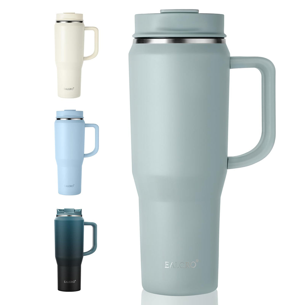 EALGRO 40 oz Tumbler with Handle, Insulated Tumblers with Lid and Straw, Large Metal Sports Water Bottle Jug, Thermal Stainless Steel Travel Coffee Mug Cup, Black
