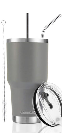D·S 30oz Blue Tumbler Stainless Steel Double Wall Vacuum Insulated Mug with Straw and Lid, Cleaning Brush for Cold and Hot Beverages