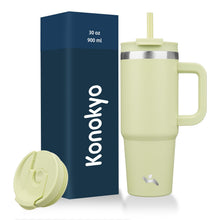 Konokyo 40 oz Tumbler with Handle and 2 Straws,2 in 1 Lid Insulated Water Bottle Stainless Steel Travel Coffee Mug,Mint