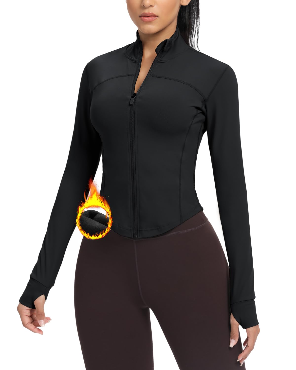 AVGO Women's Cropped Running Workout Jackets Zip Slim Fit Athletic Tops with Thumb Holes