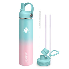 SENDESTAR Water Bottle 32oz Double Wall Vacuum Insulated Leak Proof Stainless Steel Sports Water Bottle—Wide Mouth with New Flex Straw Lid & Spout Lid (Deep Blue&Black)