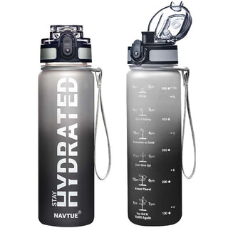 Water Bottle, 16.9 OZ Sports Water Bottles with Time Marker Wide Mouth, Motivational and Leakproof Drink Bottle, BPA Free Tritan with Carry Strap for Gym Fitness Outdoor(1 Bottle)