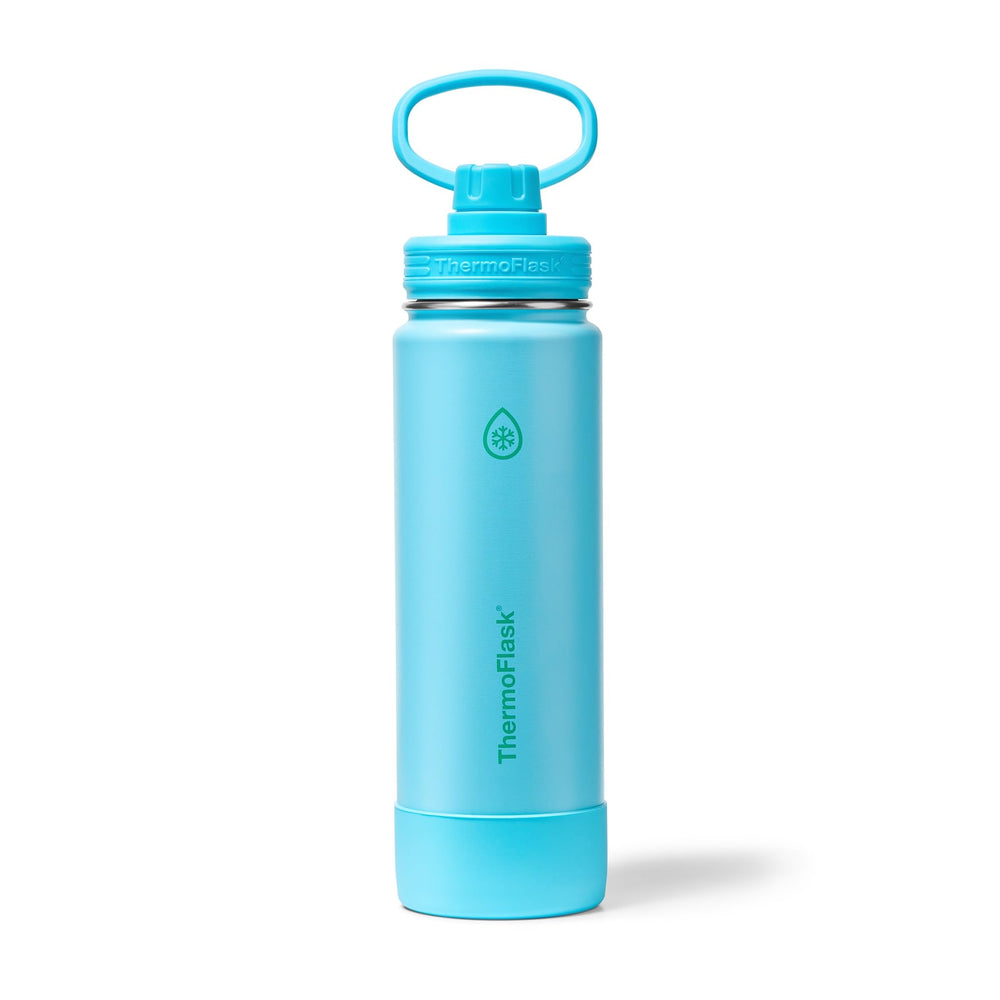 ThermoFlask Stainless Steel Water Bottles 2-Pack - Double-Wall Vacuum Insulated 24 oz BPA-Free Spout Lids - Keeps Drinks Cold 24 Hrs, Hot 12 Hrs - Leakproof, Dishwasher Safe, White/Coral