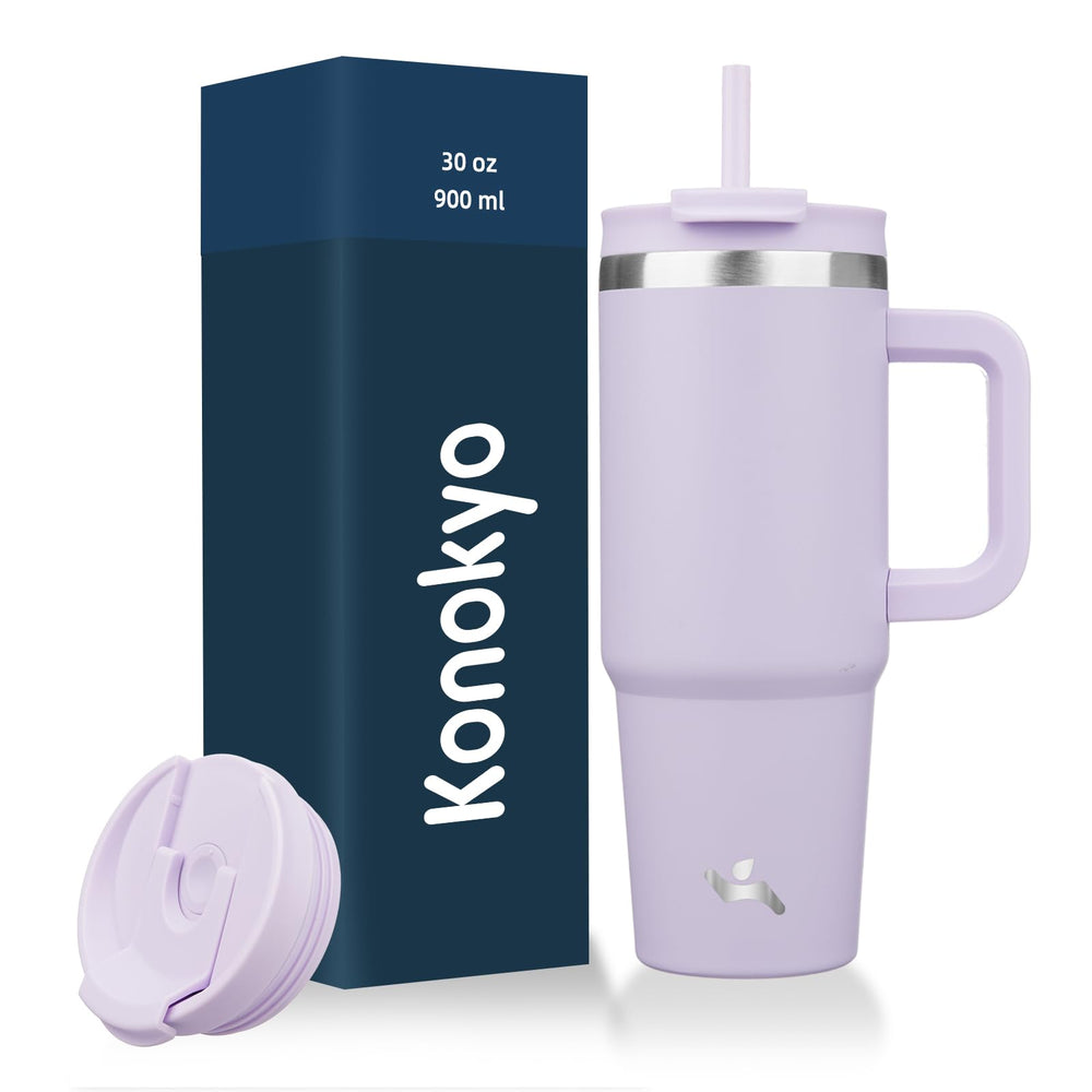 Konokyo 40 oz Tumbler with Handle and 2 Straws,2 in 1 Lid Insulated Water Bottle Stainless Steel Travel Coffee Mug,Mint