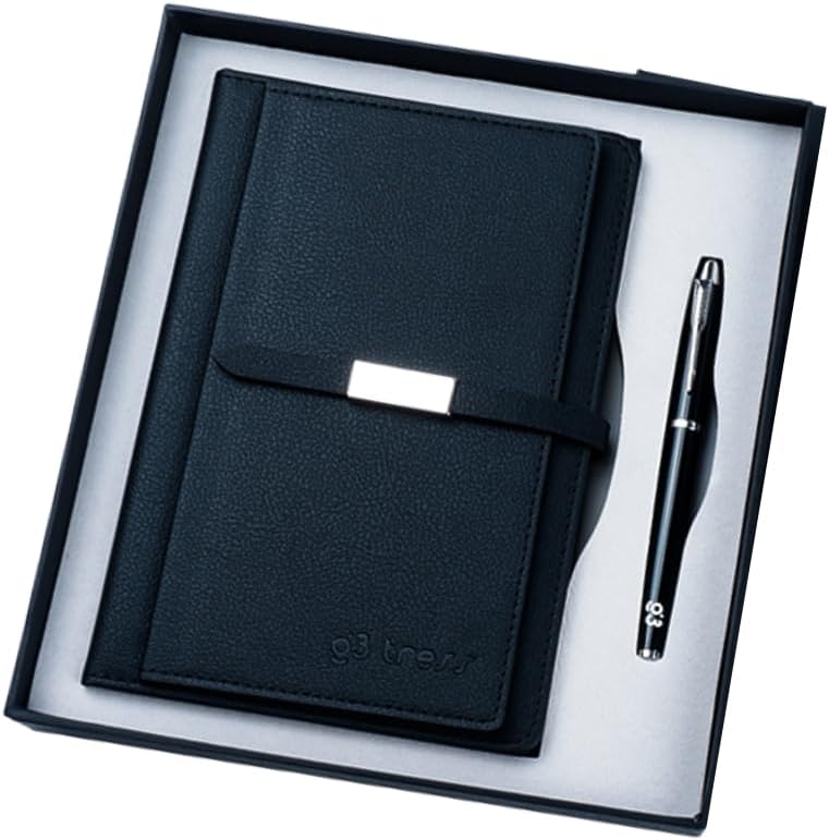 Multifunctional Professional PU Leather A5 Black Notebook and Journal with Pen, Card Holder, and Gift Box – for Business, Office, and Students
