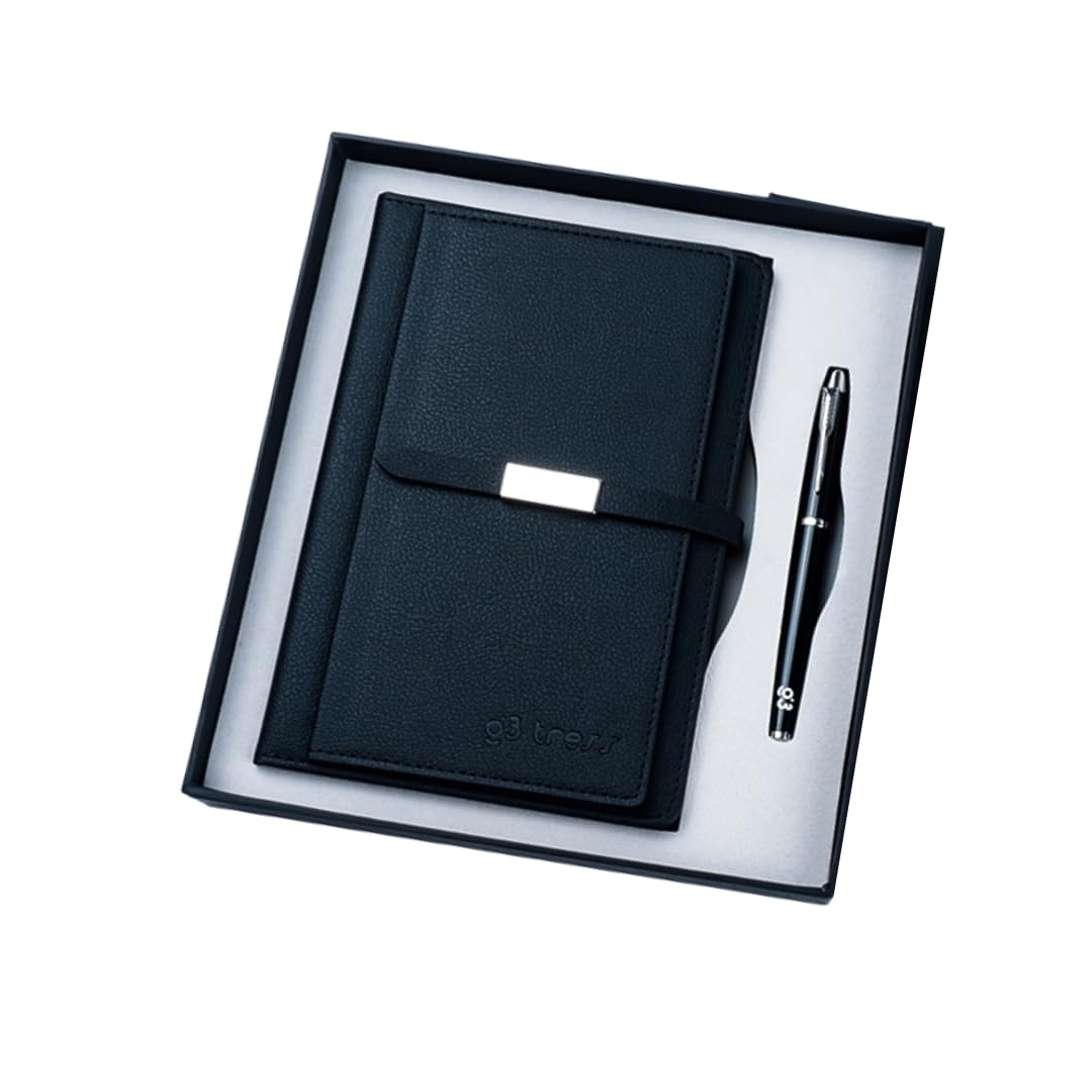 Multifunctional Professional PU Leather A5 Black Notebook and Journal with Pen, Card Holder, and Gift Box – for Business, Office, and Students