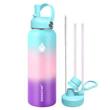 SENDESTAR Water Bottle 32oz Double Wall Vacuum Insulated Leak Proof Stainless Steel Sports Water Bottle—Wide Mouth with New Flex Straw Lid & Spout Lid (Deep Blue&Black)
