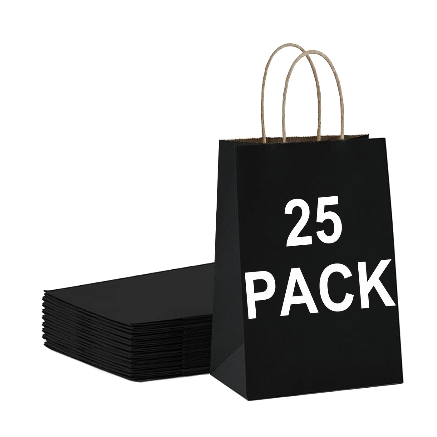 BAG BOX 25 Pack 5.9x3.1x8.25 Inch Brown Gift Bags with Handles,Bulk Kraft Paper Bags for Shopping, Retail, Merchandise, Wedding, Party Favors, Paper Grocery Sacks