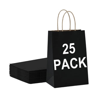 BAG BOX 25 Pack 5.9x3.1x8.25 Inch Brown Gift Bags with Handles,Bulk Kraft Paper Bags for Shopping, Retail, Merchandise, Wedding, Party Favors, Paper Grocery Sacks