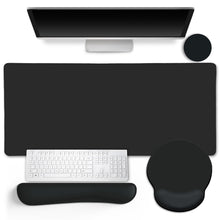 LIMKRIAN Desk Mat Set, Large Gaming Mouse Pad with Wrist Rest, Ergonomic Mouse Pad Keyboard Mat Wrist Support, Cup Coaster, Home Office Desk Accessories Decor Supplies, Funny Black Cat