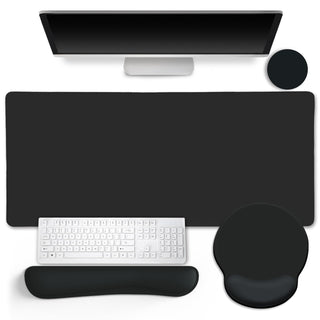 LIMKRIAN Desk Mat Set, Large Gaming Mouse Pad with Wrist Rest, Ergonomic Mouse Pad Keyboard Mat Wrist Support, Cup Coaster, Home Office Desk Accessories Decor Supplies, Funny Black Cat