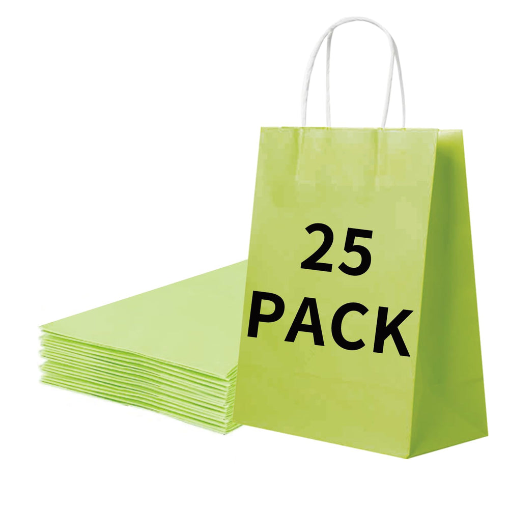 BAG BOX 25 Pack 5.9x3.1x8.25 Inch Brown Gift Bags with Handles,Bulk Kraft Paper Bags for Shopping, Retail, Merchandise, Wedding, Party Favors, Paper Grocery Sacks