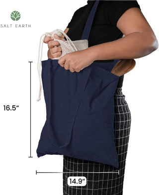 Salt Earth 100% Cotton Tote Bag, Canvas Tote Bags Bulk, Reusable Totes for Grocery, Shopping, Beach, Storage, Travel & Gift