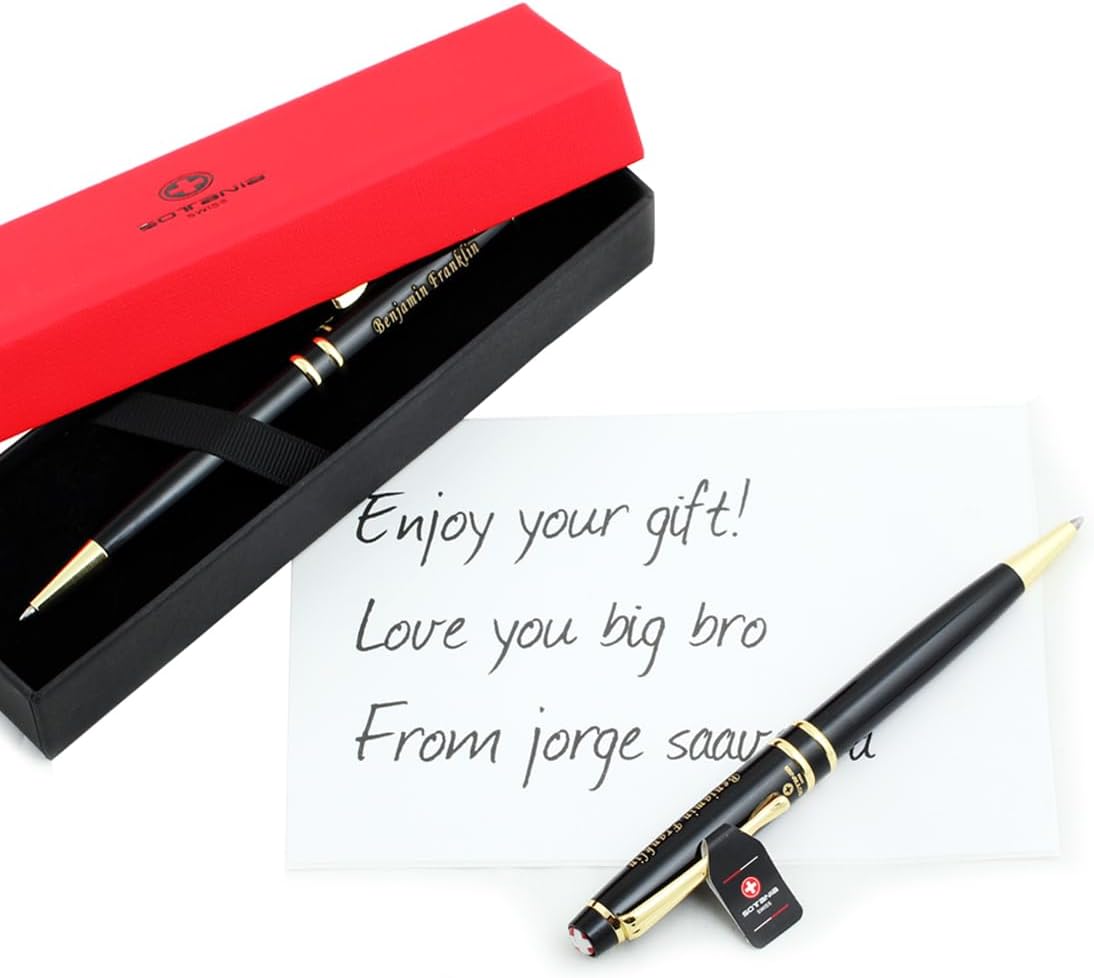 Swiss Engraved Rollerball Pen – Personalized Gift Pen for Men & Women, Refillable Brass Pen with Gift Box, Free Laser Engraving Included