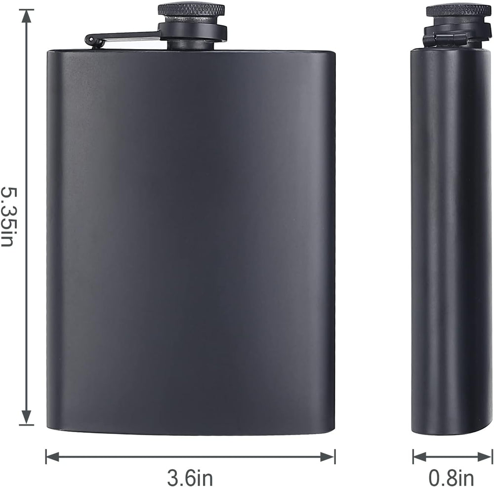 ROMORC 2 Pack Hip Flasks for Liquor Matte Black 8 Oz Stainless Steel Leak-proof Thin Flasks with 2pcs Funnels and Cups for Wedding Party, Groomsman, Bridesmaid, Gift (Black)