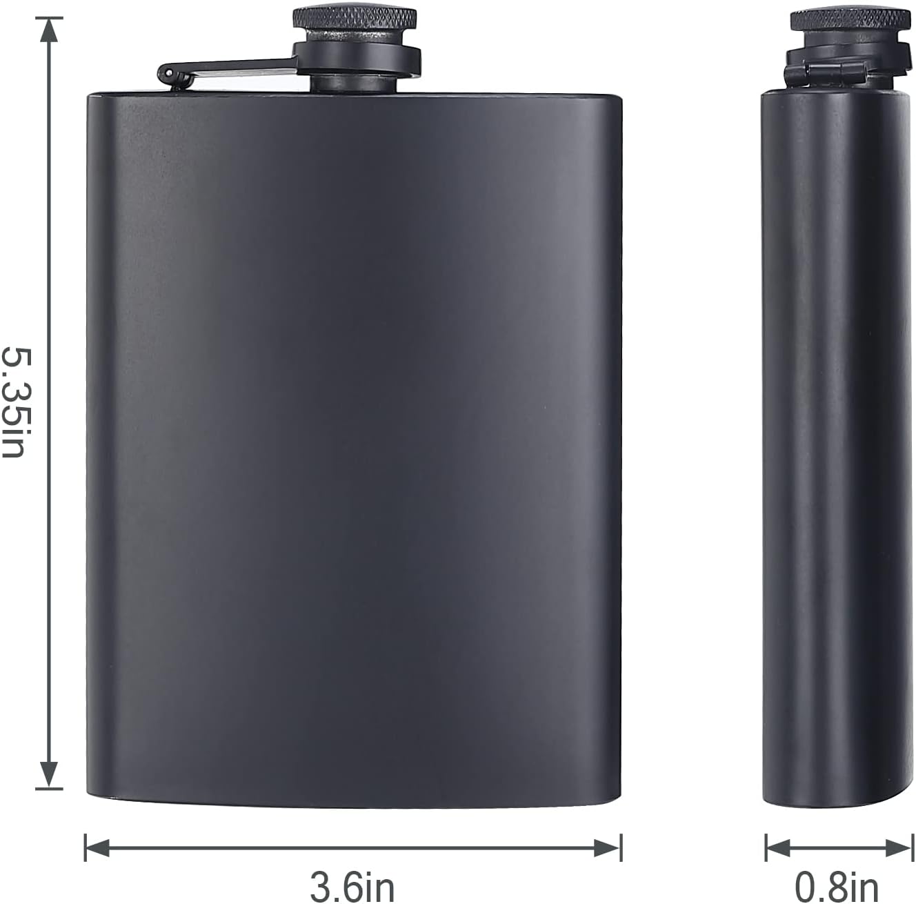 ROMORC 2 Pack Hip Flasks for Liquor Matte Black 8 Oz Stainless Steel Leak-proof Thin Flasks with 2pcs Funnels and Cups for Wedding Party, Groomsman, Bridesmaid, Gift (Black)