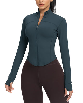 AVGO Women's Cropped Running Workout Jackets Zip Slim Fit Athletic Tops with Thumb Holes