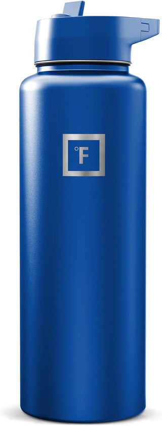 IRON °FLASK Camping & Hiking Hydration Flask with Straw, Wide Mouth Insulated Stainless Steel Sports Water Bottle - 40 oz Midnight Black