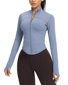 AVGO Women's Cropped Running Workout Jackets Zip Slim Fit Athletic Tops with Thumb Holes