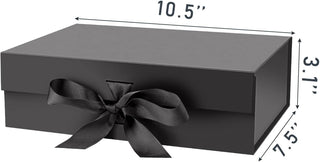 DaiJoob Gift Box with Lid for Presents 10.5x7.5x3.1 Inches with Ribbon and Magnetic Closure(1-Pack) (Black)
