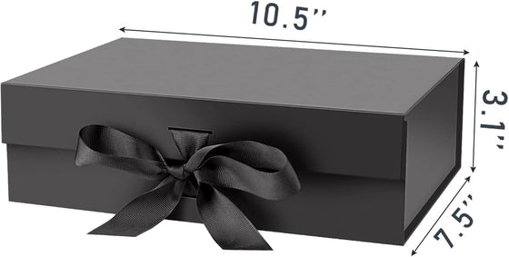 DaiJoob Gift Box with Lid for Presents 10.5x7.5x3.1 Inches with Ribbon and Magnetic Closure(1-Pack) (Black) - hover image