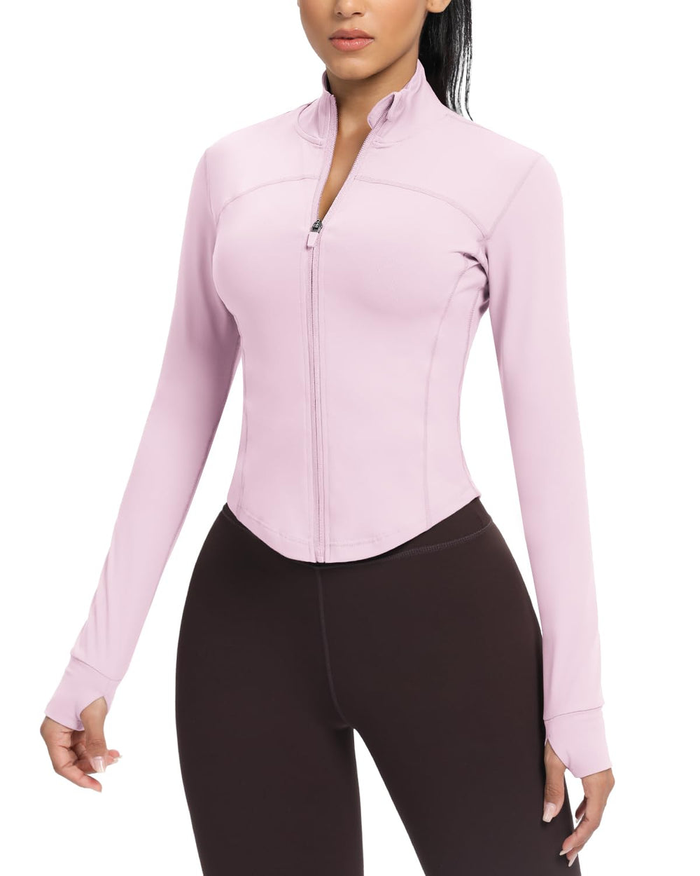 AVGO Women's Cropped Running Workout Jackets Zip Slim Fit Athletic Tops with Thumb Holes