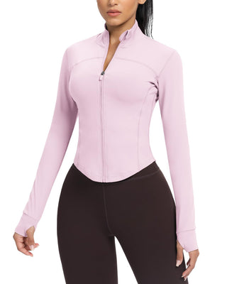 AVGO Women's Cropped Running Workout Jackets Zip Slim Fit Athletic Tops with Thumb Holes