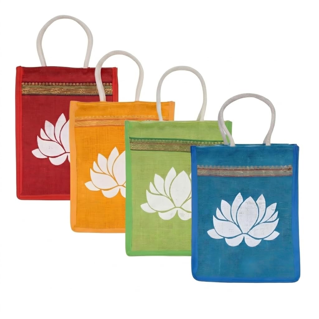 LOVENSPIRE Printed Jute Burlap Tote Gift Bags – Ideal for Wedding, Housewarming Favors, & Traditional Indian Return Gifts