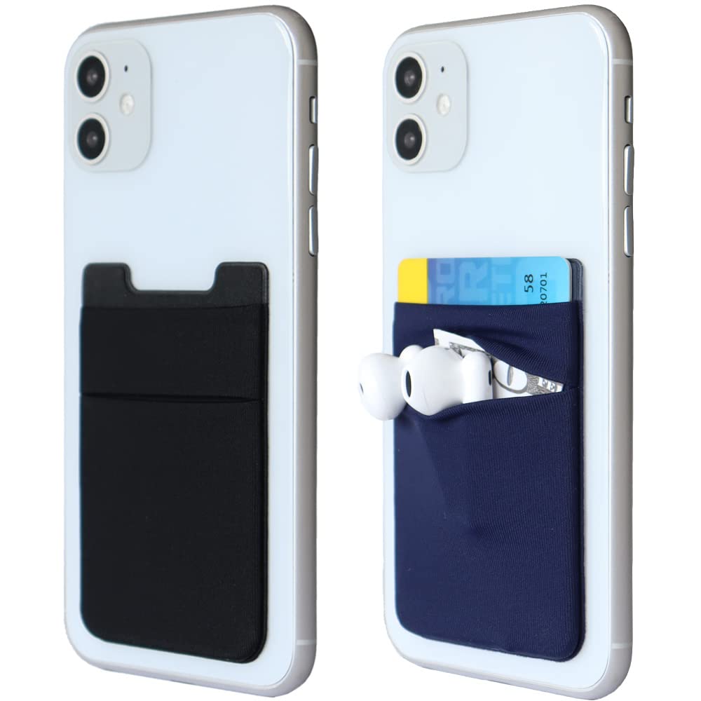 2Pack Adhesive Phone Pocket,Cell Phone Stick On Card Wallet Sleeve,Credit Cards/ID Card Holder(Double Secure) with Sticker for Back of iPhone,Android and All Smartphones-Black