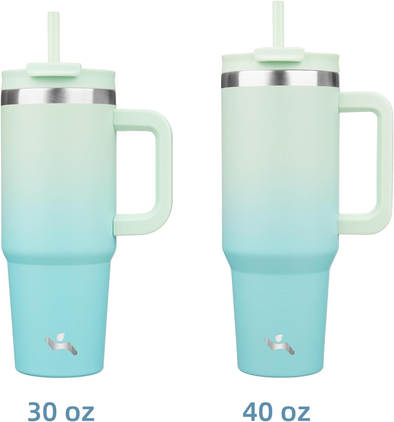 Konokyo 40 oz Tumbler with Handle and 2 Straws,2 in 1 Lid Insulated Water Bottle Stainless Steel Travel Coffee Mug,Mint