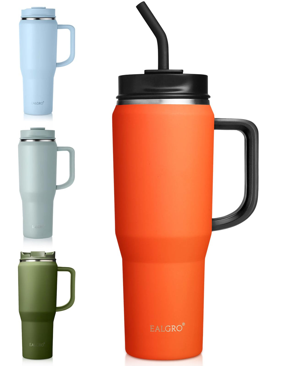 EALGRO 40 oz Tumbler with Handle, Insulated Tumblers with Lid and Straw, Large Metal Sports Water Bottle Jug, Thermal Stainless Steel Travel Coffee Mug Cup, Black