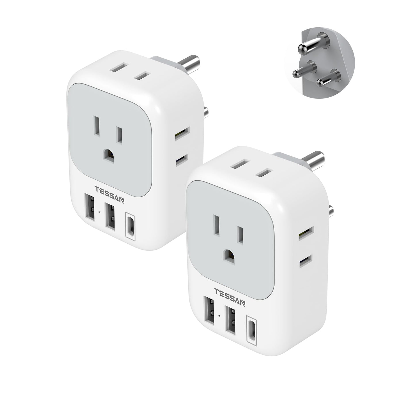 TESSAN 2 Pack European Travel Plug Adapter, Europe Power Converter 4 Outlets 3 USB(1 USB C PD 20W), Type C International Adaptor to Italy Spain France Portugal Iceland Germany, EU Travel Essentials