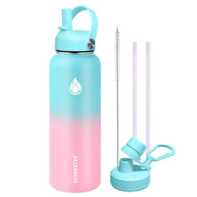 SENDESTAR Water Bottle 32oz Double Wall Vacuum Insulated Leak Proof Stainless Steel Sports Water Bottle—Wide Mouth with New Flex Straw Lid & Spout Lid (Deep Blue&Black)