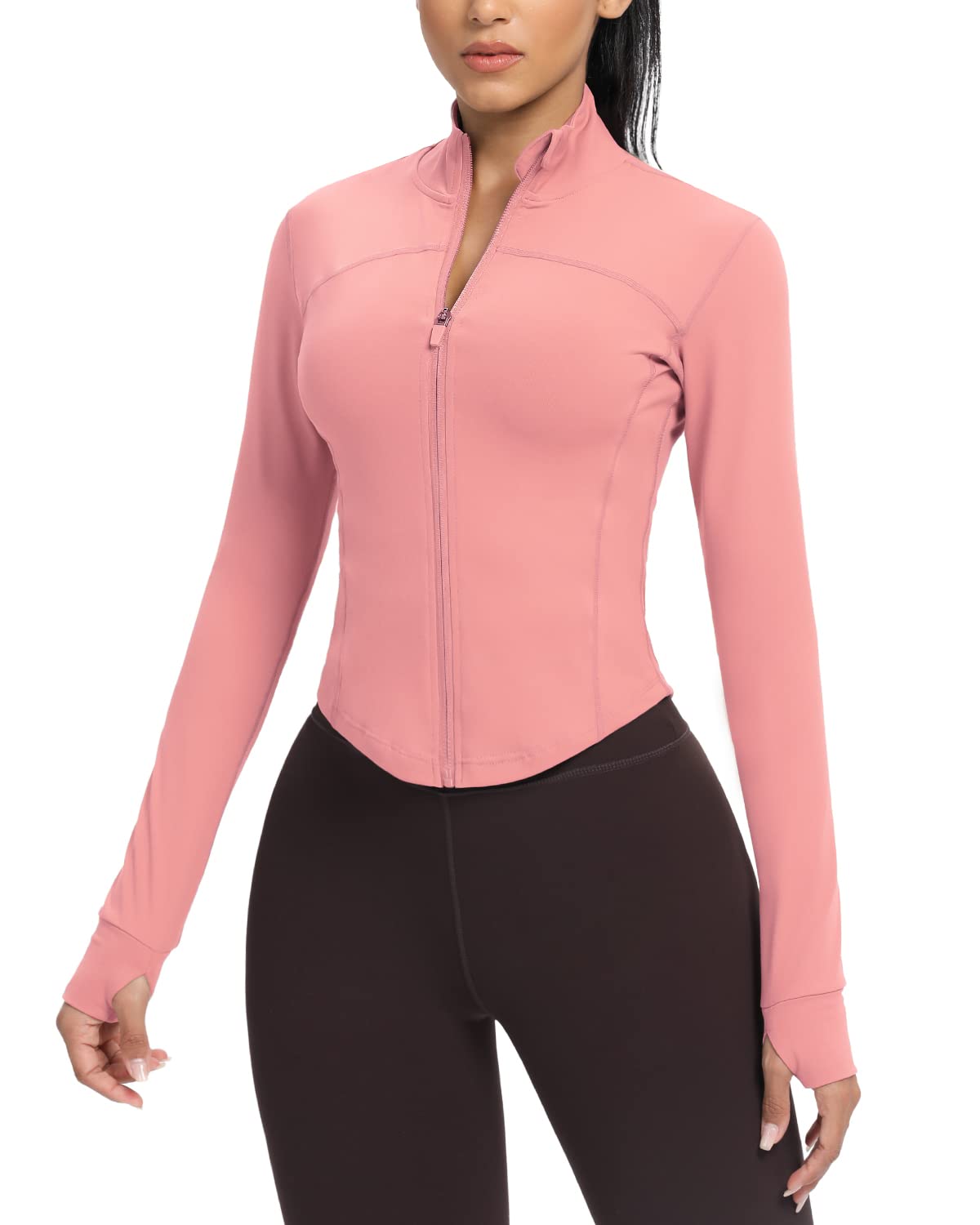 AVGO Women's Cropped Running Workout Jackets Zip Slim Fit Athletic Tops with Thumb Holes