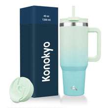 Konokyo 40 oz Tumbler with Handle and 2 Straws,2 in 1 Lid Insulated Water Bottle Stainless Steel Travel Coffee Mug,Mint