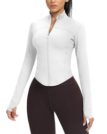 AVGO Women's Cropped Running Workout Jackets Zip Slim Fit Athletic Tops with Thumb Holes