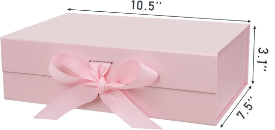 DaiUni 10.5"X7.5"X3.1" Pink Magnetic Gift Box with Lid and Ribbon for Presents - hover image