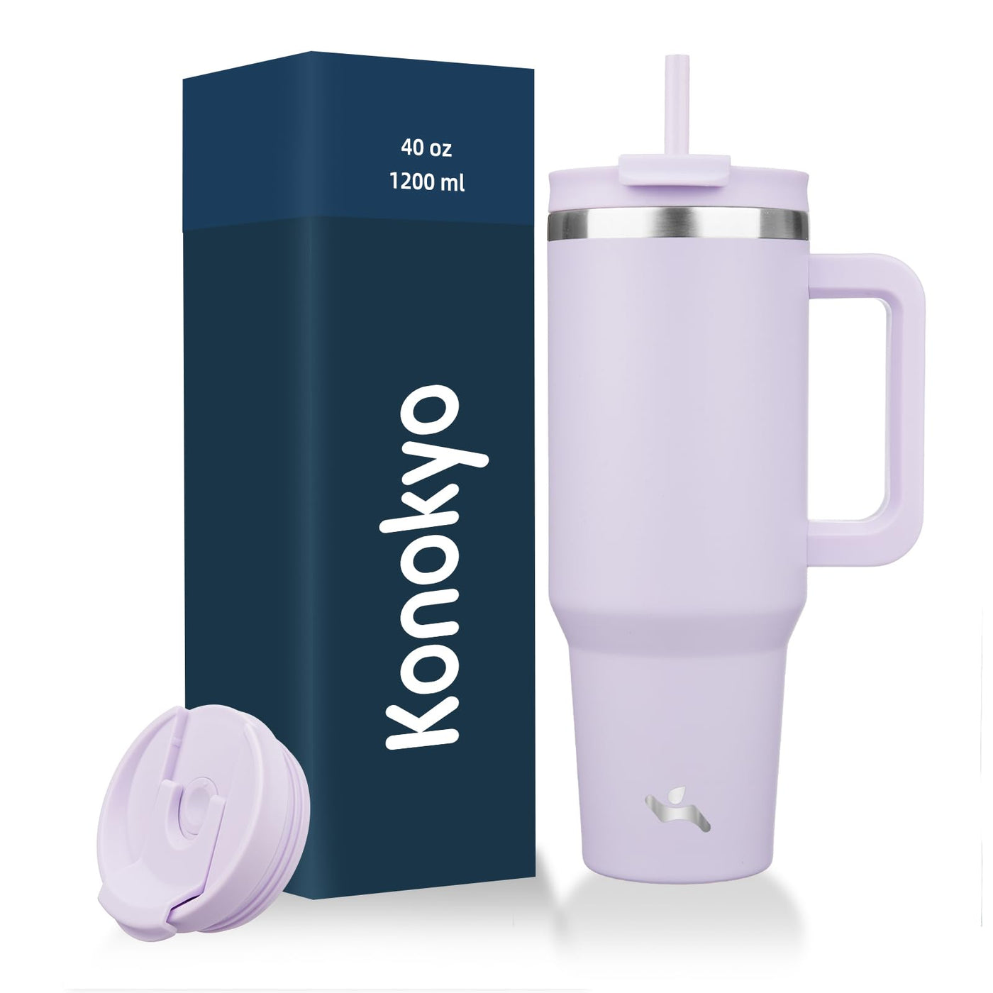 Konokyo 40 oz Tumbler with Handle and 2 Straws,2 in 1 Lid Insulated Water Bottle Stainless Steel Travel Coffee Mug,Mint