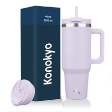 Konokyo 40 oz Tumbler with Handle and 2 Straws,2 in 1 Lid Insulated Water Bottle Stainless Steel Travel Coffee Mug,Mint