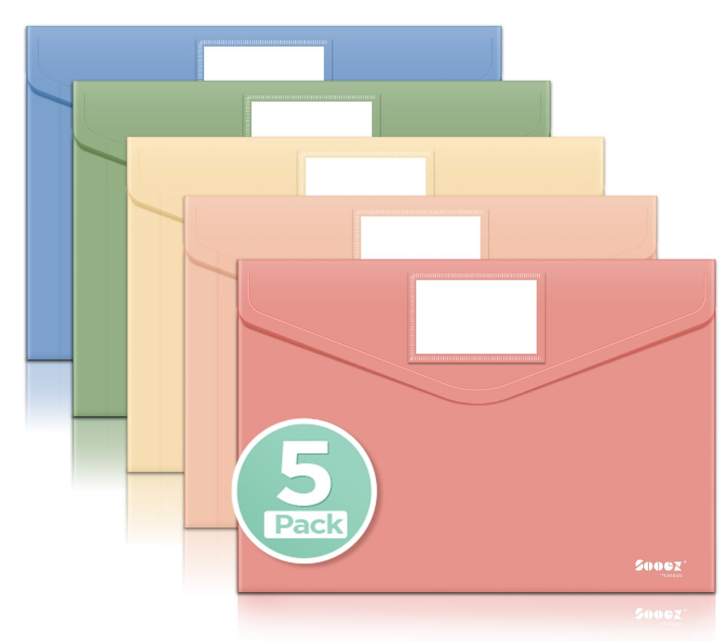 Sooez 10Pack Plastic Envelopes, Plastic File Folders, Clear Folders for Documents Trendy Colors, Super Heavyweight Document Holders, Storage Pouches, File Envelopes for School Office Supplies