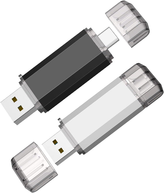 Vansuny 2 Pack 128GB USB C Flash Drive 2 in 1 OTG USB 3.0 + Tape C Memory Stick with Keychain Dual Type C Thumb Drive Photo Stick Jump Drive (Black and Silver)