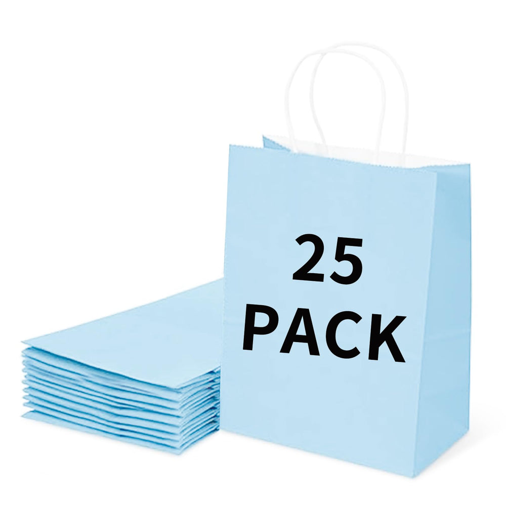 BAG BOX 25 Pack 5.9x3.1x8.25 Inch Brown Gift Bags with Handles,Bulk Kraft Paper Bags for Shopping, Retail, Merchandise, Wedding, Party Favors, Paper Grocery Sacks