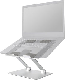 Amazon Basics Sturdy and Portable Ergonomic Laptop Stand for Desk, Height Adjustable Riser with Ventilated Cooling, Foldable, Fits all Laptops up to 15.6 Inch, Silver