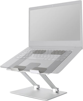 Amazon Basics Sturdy and Portable Ergonomic Laptop Stand for Desk, Height Adjustable Riser with Ventilated Cooling, Foldable, Fits all Laptops up to 15.6 Inch, Silver