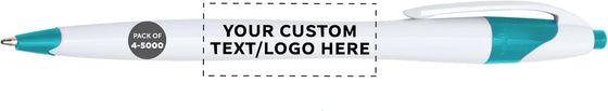 DISCOUNT PROMOS Personalized Ballpoint Pens Bulk Pack of 4-5,000 counts Black Ink, Slim & Curvy Design, Retractable, Ideal for Office, Corporate Merchandise, Tradeshows- Teal