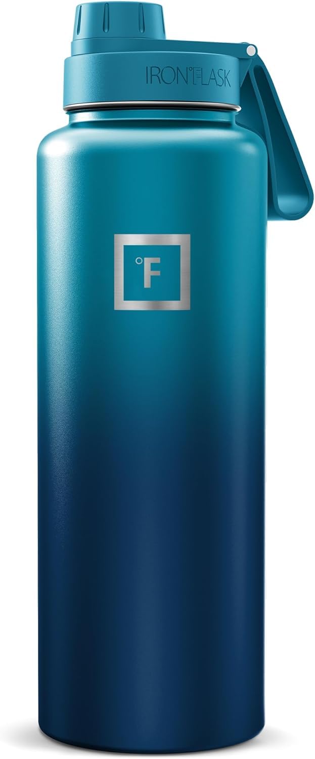 IRON °FLASK Camping & Hiking Hydration Flask with Straw, Wide Mouth Insulated Stainless Steel Sports Water Bottle - 40 oz Midnight Black